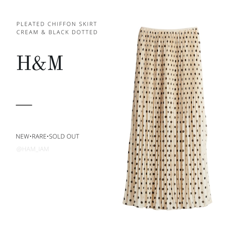 NWT SOLD OUT H&M Pleated Chiffon Skirt - Cream & Black Dotted